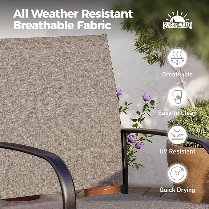 SUNSHINE VALLEY 7 PCS Patio Dining Set for 6, Rectangular Wood-Like Metal Table with Umbrella Hole and 6 Chairs, Outdoor Table and Chairs for Lawn Garden Backyard and Deck, Brown