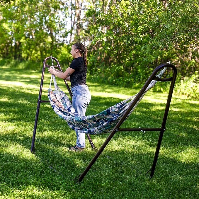Sunnydaze Jacquard Double Hammock - Large 2-Person Hammock for Outdoors - White-Capped Waves