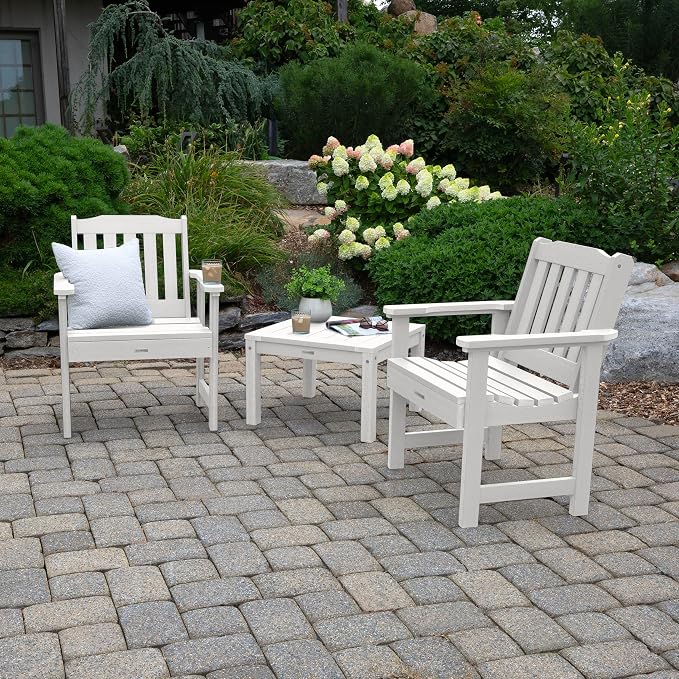 Highwood AD-KITCHGL2-WHE 2 Lehigh Garden Chairs with 1 Square Side Table 3-Piece Set, White