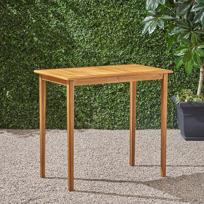 IRONORA Natural Acacia Wood Rectangular Patio Bar Table, 40 Inch Tall Slatted Top Outdoor Pub Table, Wooden High Top Counter Height Table for Backyard Balcony Garden