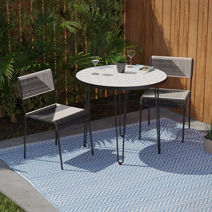 SEI Outdoor Patio Furniture - Watkindale Outdoor Bistro Table & Chair Set - Transitional Design White Rattan - Ideal for Patio, Backyard (OD117243)