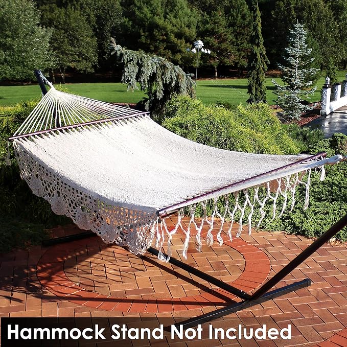 Sunnydaze Deluxe Handwoven American Style Cotton Hammock -770-Pound Weight Capacity - Natural