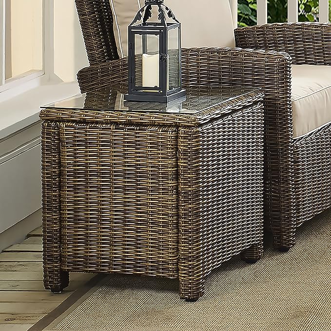 Crosley Furniture Bradenton All Weather Rattan Wicker Outdoor Side Table for Patio, Deck, Porch, Brown