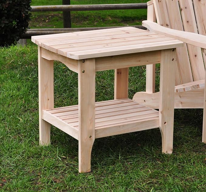 Shine Company Long Island Rectangular Solid Wood End Table, Outdoor Adirondack Side Table, Natural