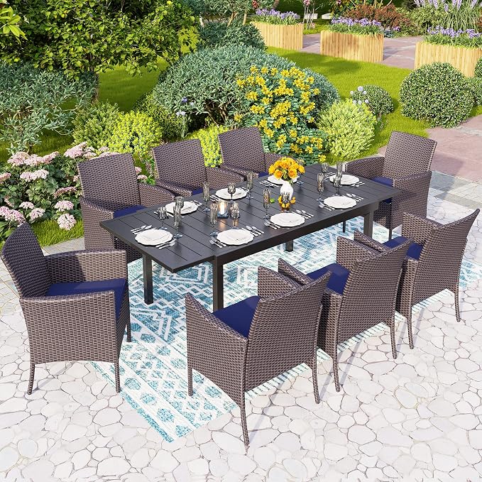 PHI VILLA Wicker Patio Dining Chairs Set of 6 with Removable Cushions | 6 Rattan dining chairs with thick removable seat cushions. Sturdy steel frame, easy assembly.