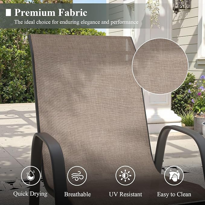 5 Pieces Outdoor Dining Set, 40.2" Square Table with Umbrella Hole & Stackable Patio Dining Chairs, Patio Table and Chairs Set for Deck Garden Porch, Brown Chairs & Walnut Table