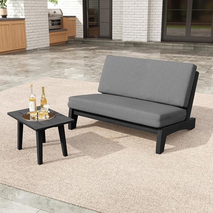 2 Pieces Patio Furniture Sets, All-Weather Outdoor Wood Bistro Set Patio Conversation Side Table Chiars and Patio Loveseat for Balcony, Backyard