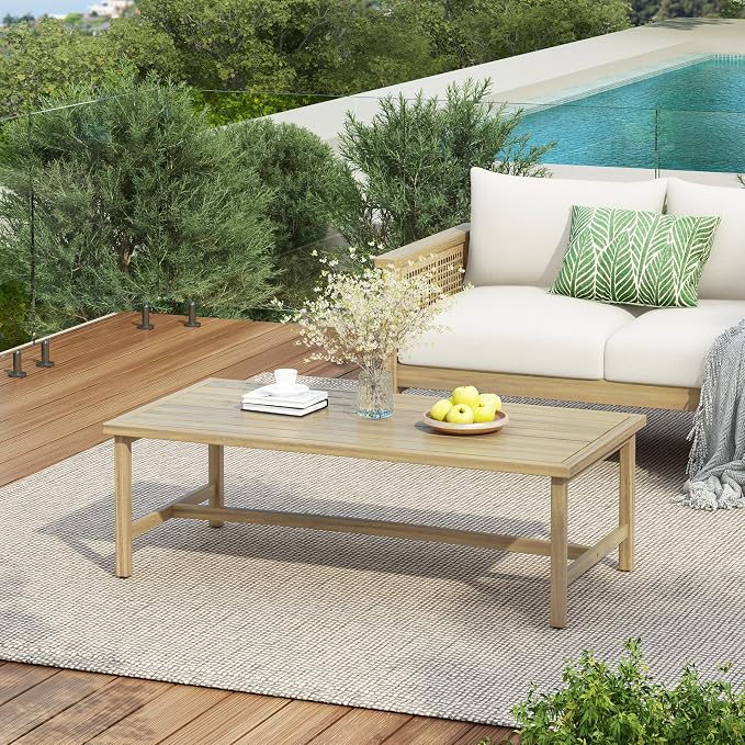 Merax Patio Acacia Wood Coffee Table Outdoor Furniture, Bear 310LBS, 47.24"x23.62"x15.75", Light Teak