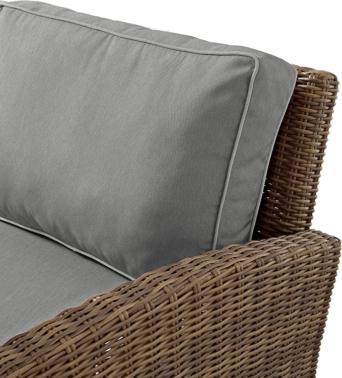 Crosley Furniture Bradenton 5-Piece Outdoor Sectional Sofa Wicker Conversation Patio Furniture Set for Deck, Brown with Gray Cushions