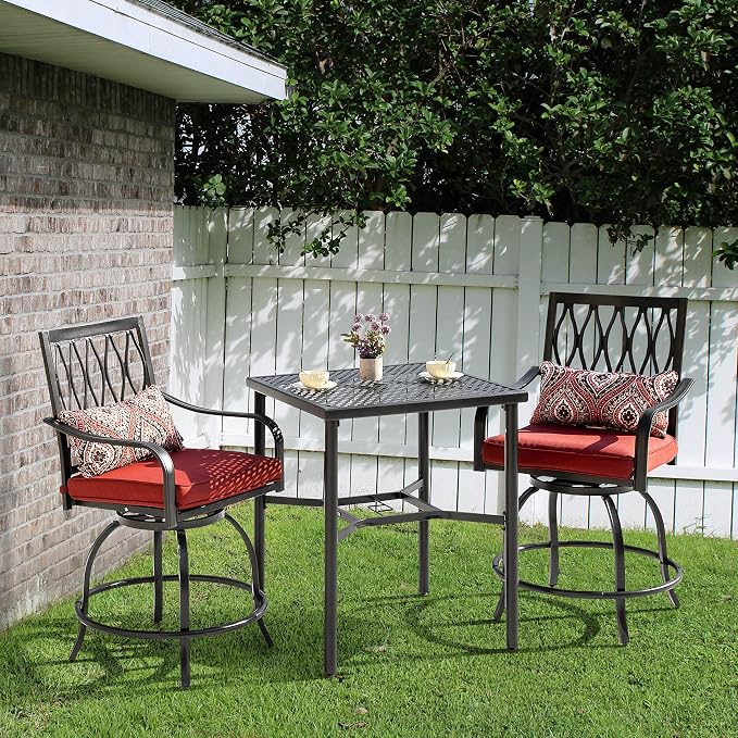 NUU GARDEN Patio Bar Table with Umbrella Hole, Bar Height Bistro Table, Black