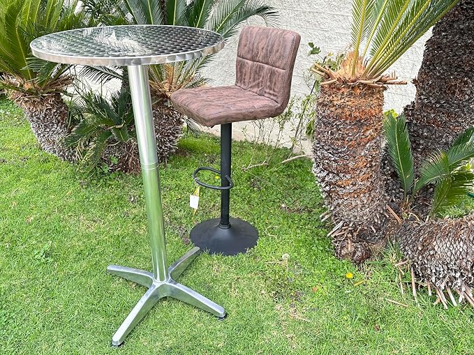 BTEXPERT Aluminum Indoor Outdoor 23.75" Round Restaurant Bar Height 45" Table flip top, Patio Stainless Steel Cocktail Table 25.75" Base Set of 3