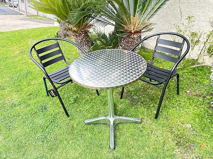 BTEXPERT Indoor Outdoor 27.5" Round Restaurant Table for Patio Stainless Steel Silver Aluminum Dining Furniture with Base