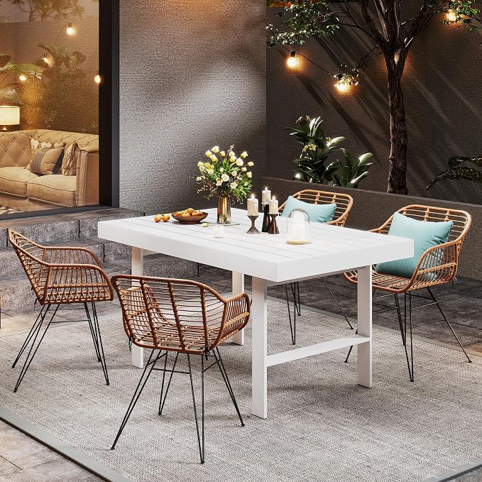 Wisteria Lane Aluminum Outdoor Patio Furniture Dining Table, All-Weather Outdoor Metal Dining Table, Modern Rectangle High Table for Party, for Balcony, Garden, White