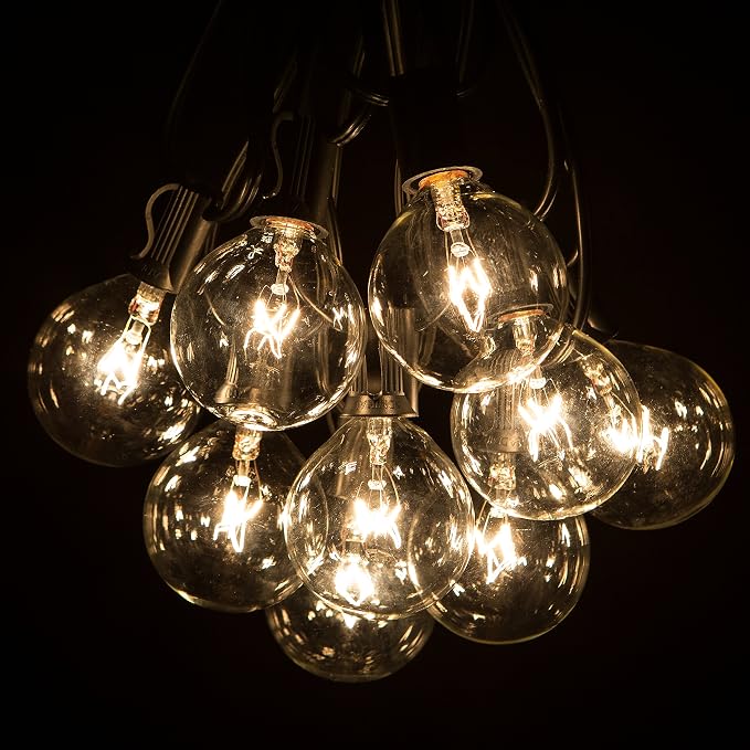 G50 Clear 2 Inch Light Bulbs with C7 Stringer 18 Gauge (Black Wire, 25')