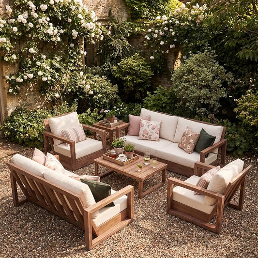 Christopher Knight Home 6-Piece Patio Furniture Set, Acacia Wood Outdoor Sofa Set with 3-Seater Sofa Loveseat 2 Swivel Rocking Chairs Coffee Table Side Table, Deep Seat Patio Conversation Set, Brown