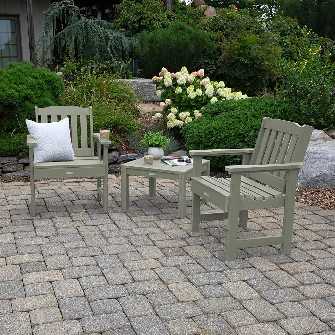 Highwood AD-KITCHGL2-EUC 2 Lehigh Garden Chairs with 1 Square Side Table 3-Piece Set, Eucalyptus