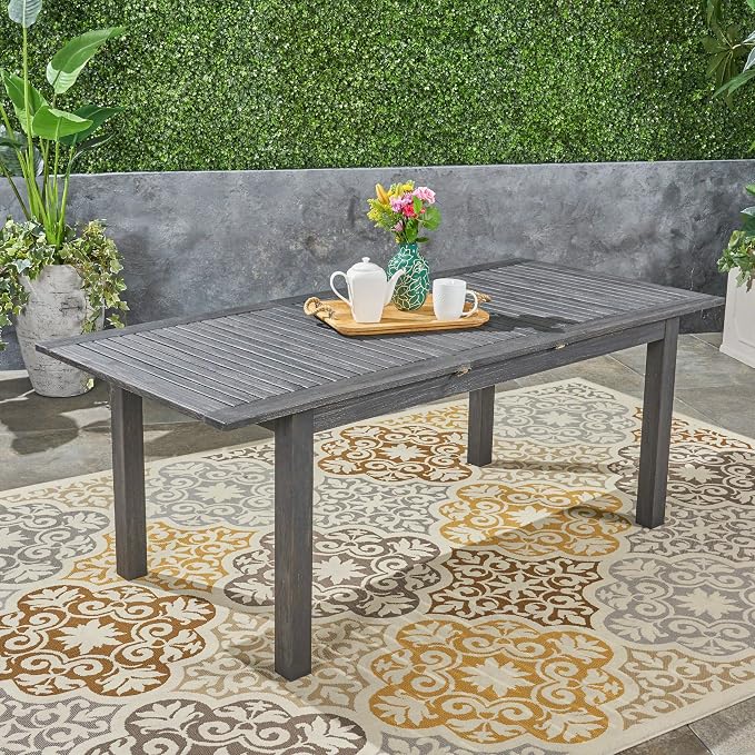 Christopher Knight Home Great Deal Furniture Christopher Knight Home Eric Outdoor Expandable Acacia Wood Dining Table, Dark Gray Finish
