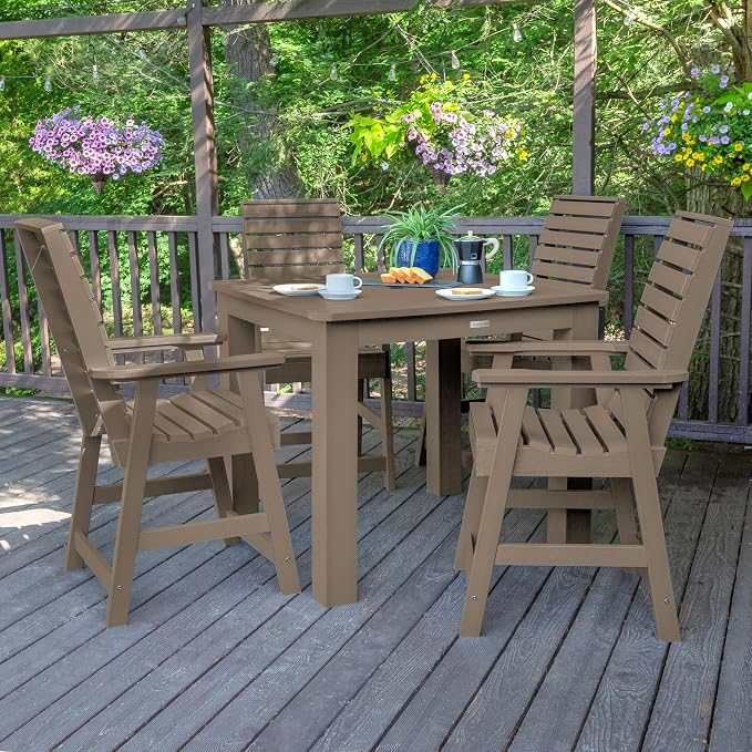 highwood Weatherly 5 Piece Square Counter Height Outdoor Dining Set, Woodland Brown