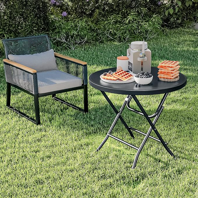 YITAHOME Portable Round Folding Table, 32 Inch Round Table with 1.57" Thick HDPE Tabletop and Strong Metal Frame for Patio, Backyard, Dining Room, Parties and Events, Black