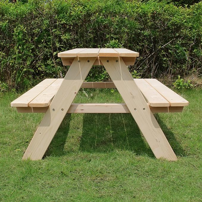 Kids Wooden Picnic Bench Outdoor Patio Dining Table, 37 x 10.8 x 4.9, Brown