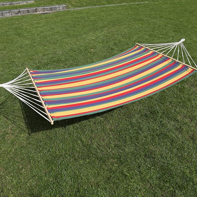 Sterling Sports Hammock for 2 Persons, 5ft Wide 420 lbs Capacity, Wooden Spreader for Outdoor Patio Yard Poolside, Tropical Rush