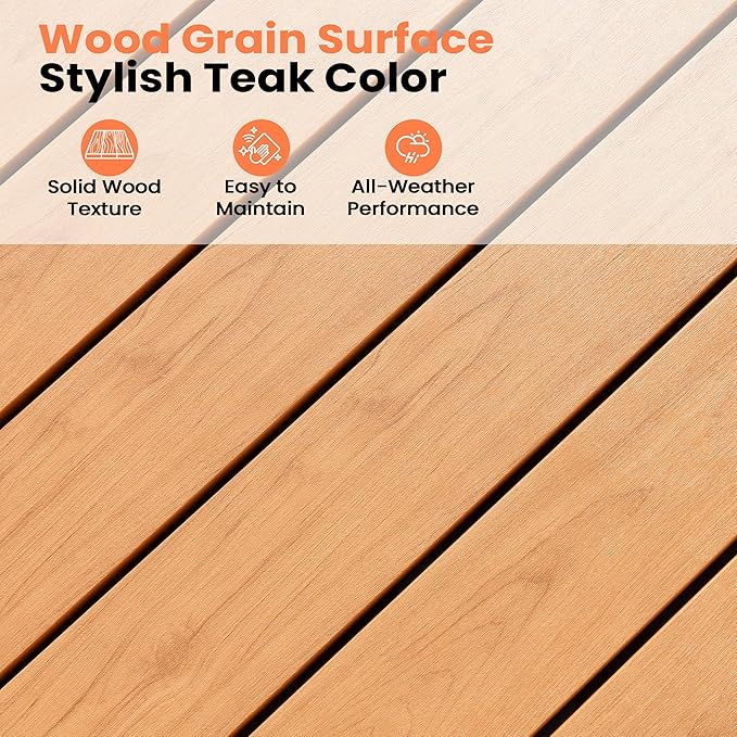 Pellebant 94" Outdoor Dining Table for 8-10, 8ft Aluminum Patio Table with Umbrella Hole, Weather Resistant Teak Wood Grain Tabletop and Sturdy Frame for Deck, Porch, Backyard