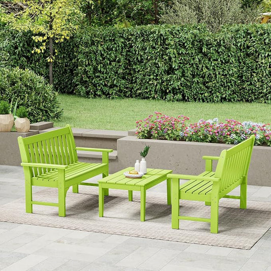WestinTrends Malibu 3-Piece HDPE Outdoor Patio Furniture Couch and Coffee Table Set, Lime