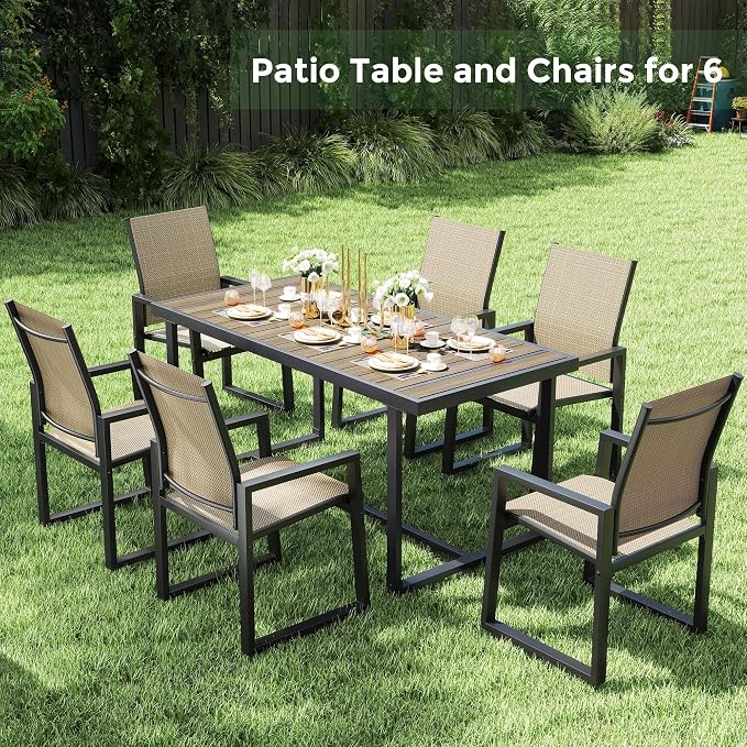 Jocoevol 7 Piece Patio Dining Set for 6, Outdoor Furniture Set Includes 67" Rectangle Patio Table and 6 Textilene Dining Chairs, Outdoor Table and Chairs for Outsides, Backyard, Garden and Poolside