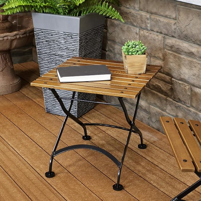 Sunnydaze European Chestnut Wooden Folding Outdoor Adirondack End Table - Square Side Table for Patio with Steel Frame - Brown
