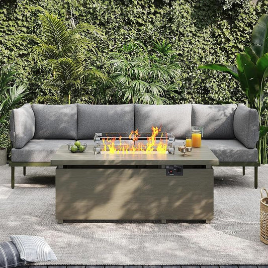 Sundale Outdoor 5 Pieces Patio Furniture Set with Fire Pit Table, Metal Outdoor Sectional Sofa with 6 Inch Olefin Cushion, All-Weather Modern Outdoor Conversation Sets for Backyard, Poolside