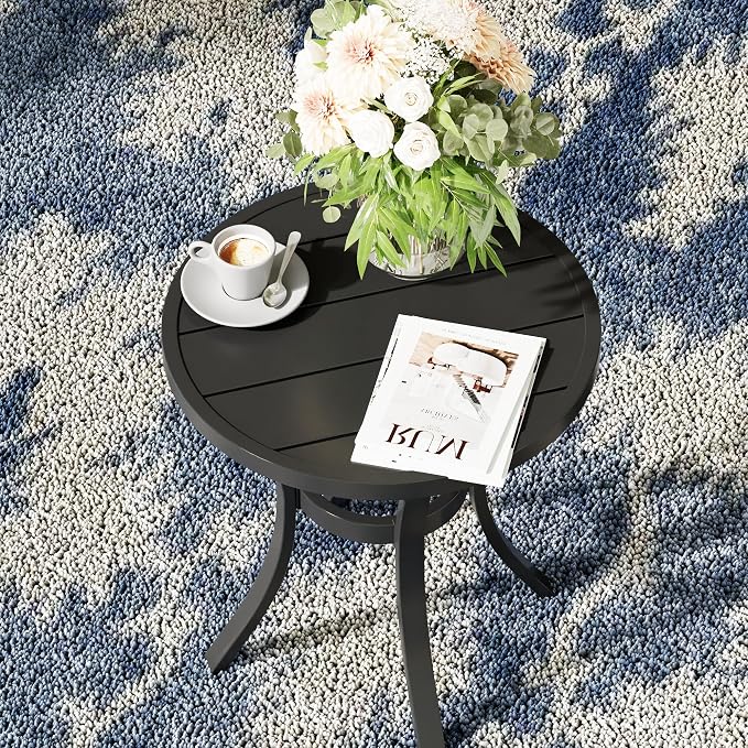 VICLLAX Small Round Patio Table for Lawn Garden, Outdoor Metal Dining Furniture, Black