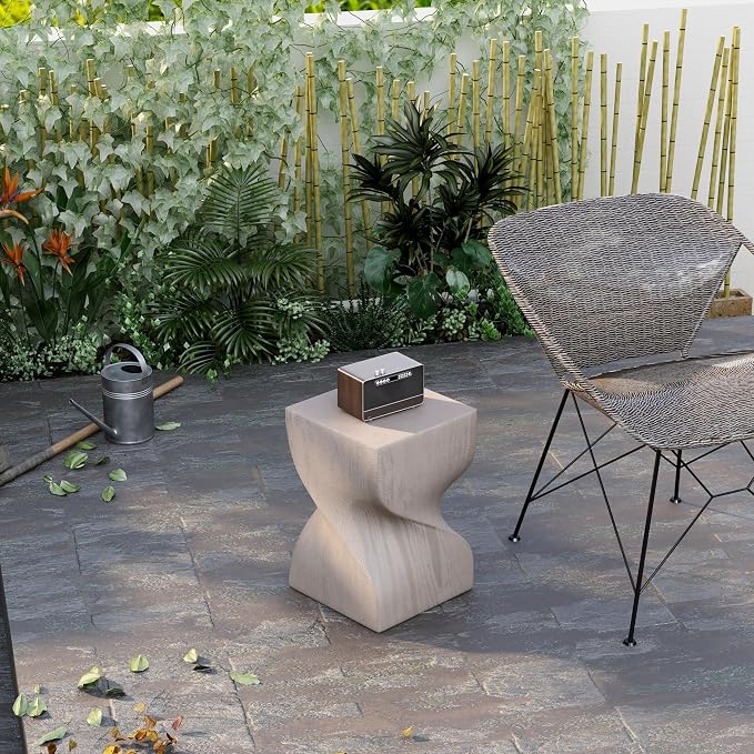 LeisureMod Square Side Table, Accent End Table for Home, Outdoor Patio, Living Room Sofa, Night Stand, Weather-Resistant, Onyx Series in Cream