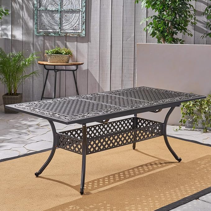 Christopher Knight Home Outdoor Expandable Patio Dining Table, 64"-81", Cast Aluminum, Shiny Copper