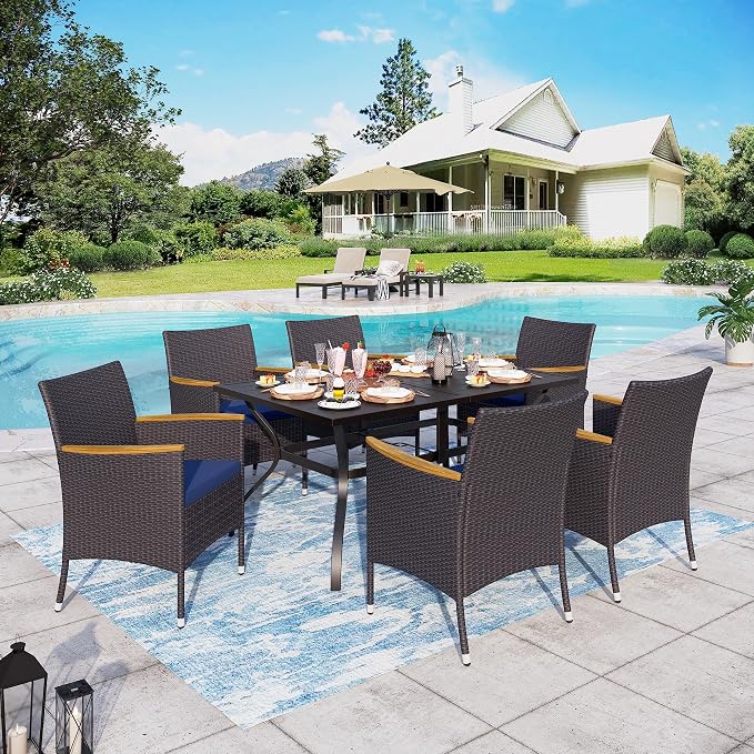 Sophia & William 7-Piece Patio Dining Set, Metal Table, PE Wicker Chairs | All Weather Patio Table and Chairs Set for 6, Perfect for backyard, deck, porch