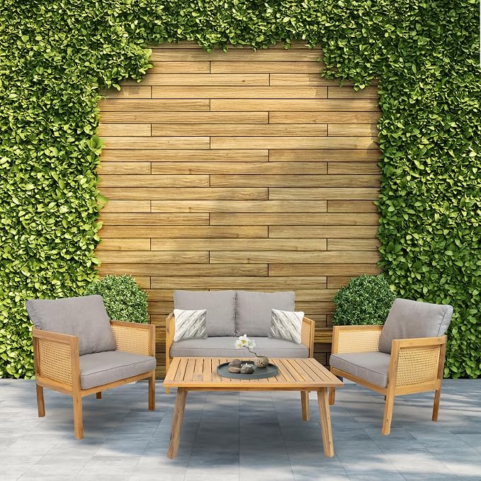 Sunnydaze Acacia 4-Piece Patio Furniture Set - Sanibel Patio Conversation Set - Outdoor Seating Lounge Furniture - Gray