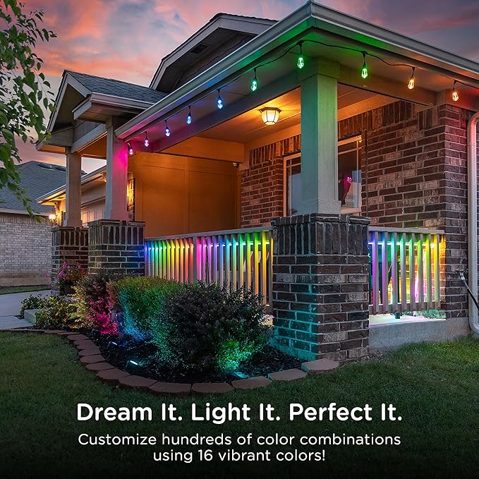 Enbrighten Vintage Outdoor String Lights, 48ft, 24 Bulbs, Remote Control | Coloring Changing LEDs, Weatherproof, Shatterproof Acrylic Bulbs, Drop Cord, Easy Install Keyholes, Linkable up to 750ft