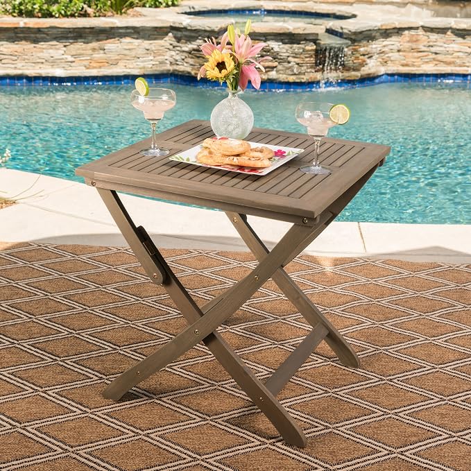 Christopher Knight Home Positano Outdoor Foldable Acacia Wood Bistro Table, Grey Finish