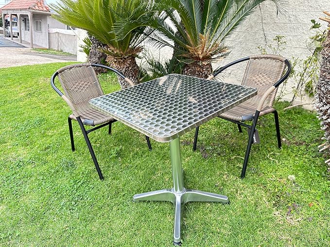 BTEXPERT Indoor Outdoor 27.5" Square Restaurant Table for Patio Stainless Steel Silver Aluminum Furniture with Base