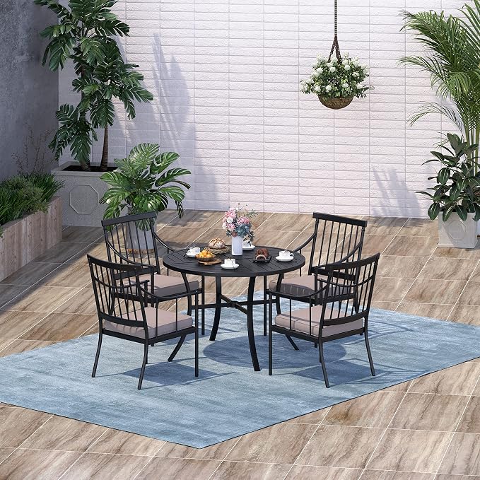 Sophia and William Patio Dining Set, 5 PCS | E-Coated and Steel, Rectangle Table, Straight Legs Chairs, 1.57" Umbrella Hole, Weather-Resistant, Easy to Clean