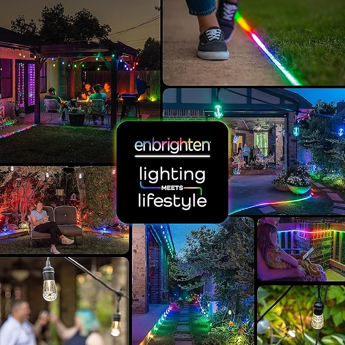 Enbrighten Vintage Outdoor String Lights, 48ft, 24 Bulbs, Remote Control | Coloring Changing LEDs, Weatherproof, Shatterproof Acrylic Bulbs, Drop Cord, Easy Install Keyholes, Linkable up to 750ft