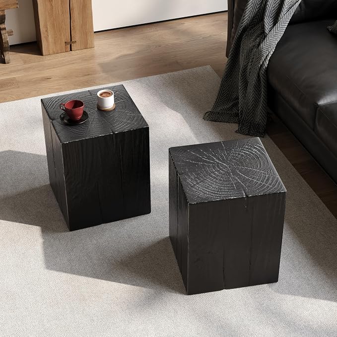 Patio End Table, Square, Black, 18 Inch