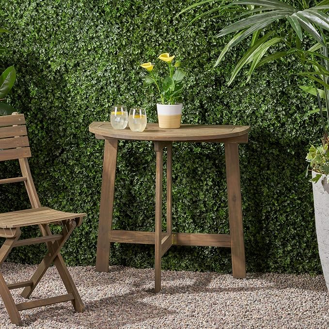 Sophia Outdoor Half-Round Folding Acacia Wood Bistro Table, Gray