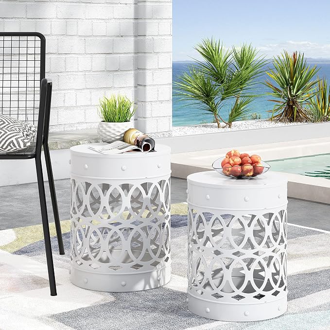 Christopher Knight Home Mellie Outdoor Side Tables - White (Set of 2)
