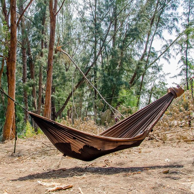 Go Camping Hammock 2.0 w/ Built-In Mosquito Net - Slate Gray by Go Outfitters: 11' Long X 64" Wide |Includes 2 Premium Aluminum Carabiners, Rapid Deployment Bag, 4 Stakes & 4 Shock Cords